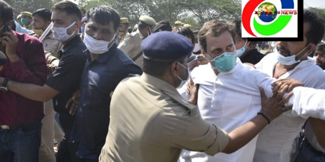हाथरस जा रहे राहुल और प्रियंका गांधी को पुलिस ने किया गिरफ्तार, पुलिस से नोक झोंक में गिरे राहुल
