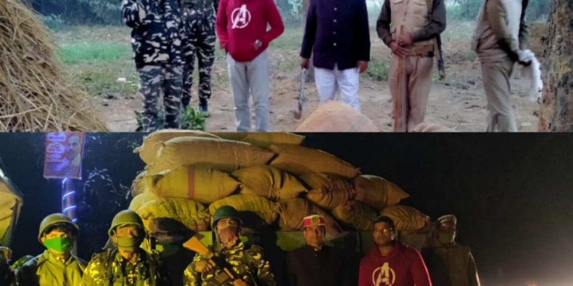 नौतनवां: एसडीएम और एसएसबी के छापेमारी में पकड़ी गयी तस्करी की 31 बोरा तम्बाकू सहित अन्य अवैध समान