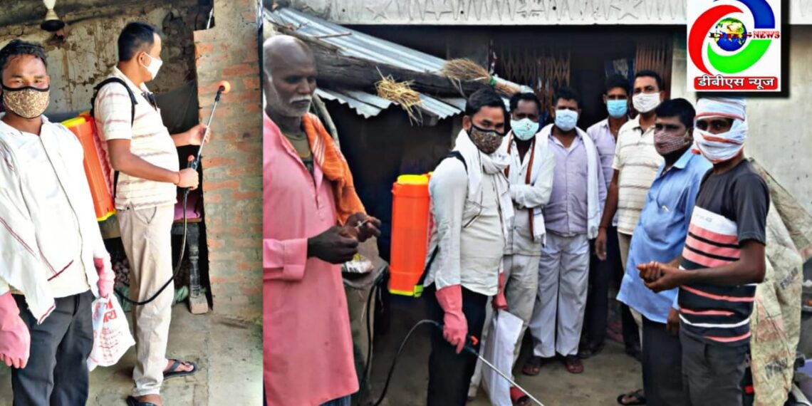 नौतनवां: नवनिर्वाचित प्रधान प्रतिनिधि विनय ने कराया गांव में सेनिटाइज