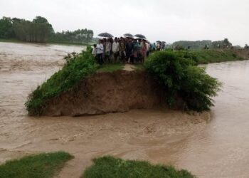 एक बार फिर टूटा महाव नाला, गांव की तरफ बढ़ रहा पानी, किसान चिंतित