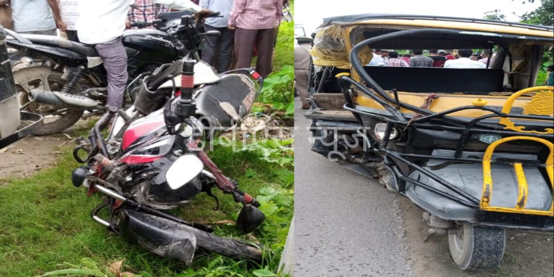 नौतनवां: सवारियों से भरी टैम्पू और बाइक आमने सामने भिड़े, कई घायल, पहुंची पुलिस