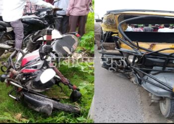 नौतनवां: सवारियों से भरी टैम्पू और बाइक आमने सामने भिड़े, कई घायल, पहुंची पुलिस