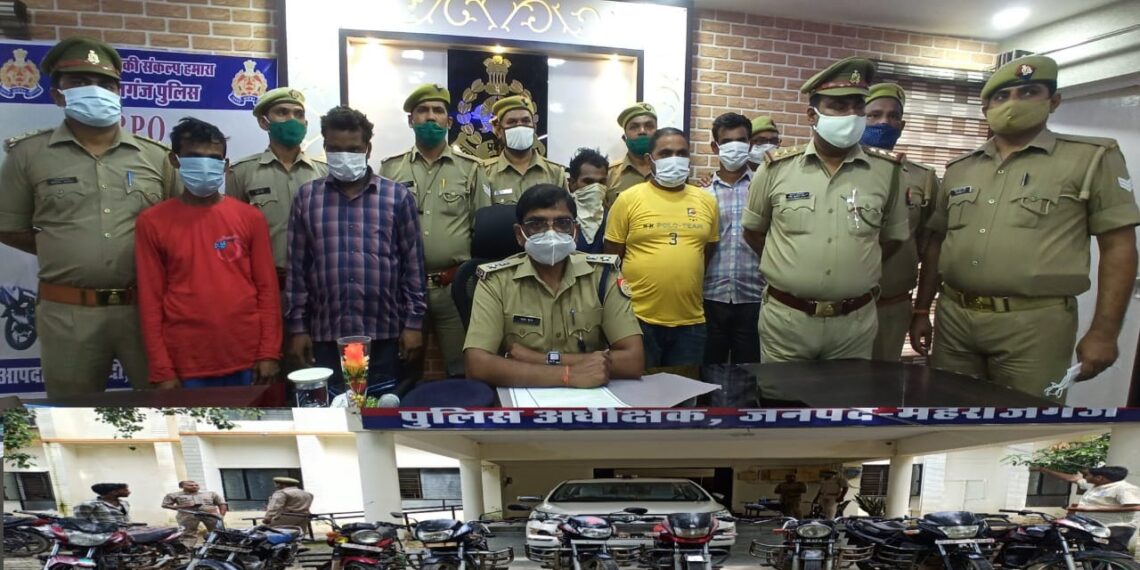 महराजगंज: 5 बाइक लिफ्टर को पुलिस ने भेंजा जेल, 11 बाइक 1 तमंचा,1 कारतूस, 1 खोखा बरामद