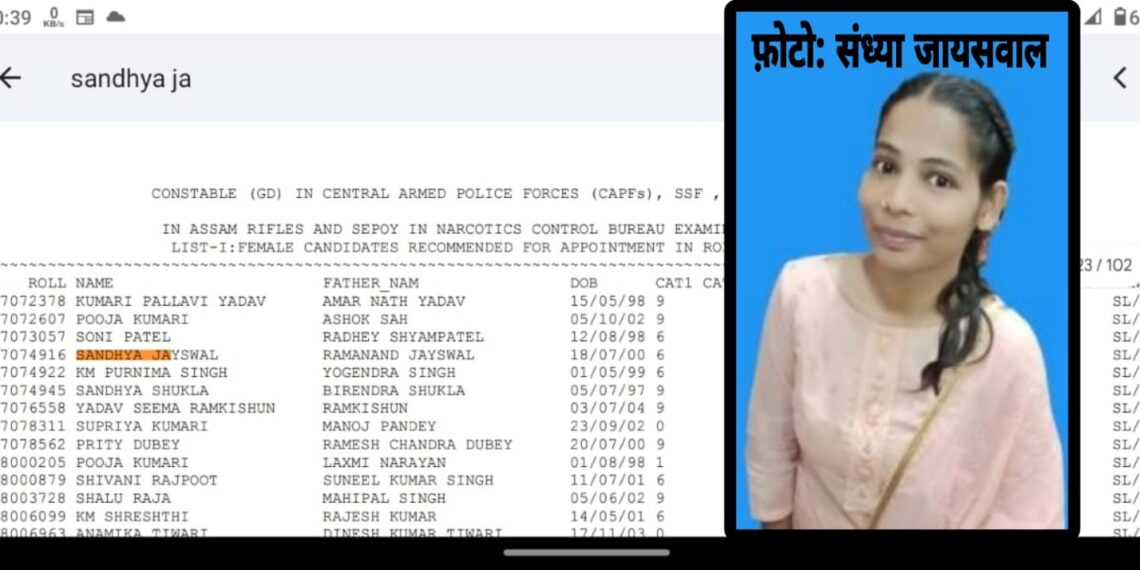 सोनौली की बिटिया संध्या ने आर्म्ड फ़ोर्स की परीक्षा में हासिल किया ऑल इंडिया रैंक 374, परिवार का सपना किया पूरा