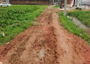 सोनौली में पक्की सड़क पर गिरा दी गयी मिट्टी गिरकर चोटिल हो रहे लोग