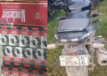 भारतीय बाइक पर स्पोर्ट गिफ्ट और विदेशी सिगरेट बरामद